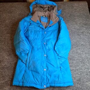 LL Bean Womens Blue Goose Down Quilted Hooded Parka Jacket S Reg 276568